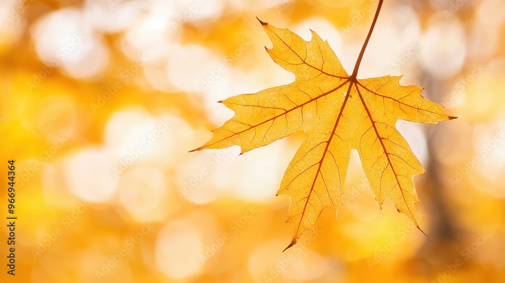 Sticker Golden Autumn Leaf Closeup on Bokeh Background