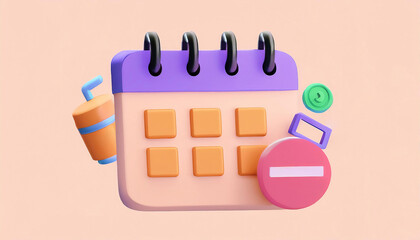 3D Calendar Illustration with No Entry Sign