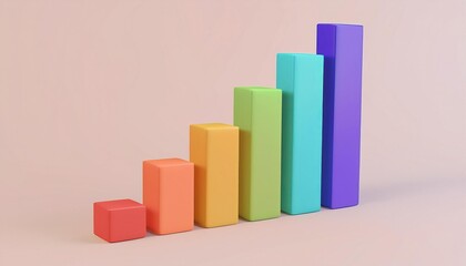 Colorful 3D bar chart ascending on pink background