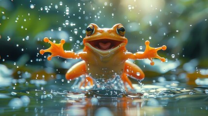 Joyful Frog Leaping with Delight in its Natural Habitat