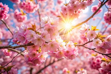 Obraz premium Sunlight shining through blooming cherry blossoms