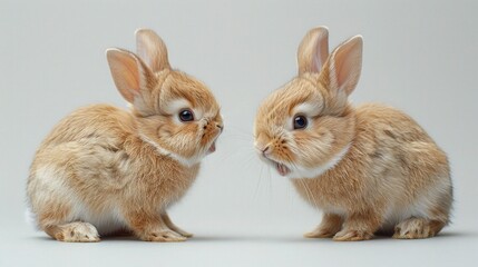 Obraz premium Furious Bunnies: Humorous Isolated Rabbits on White Background