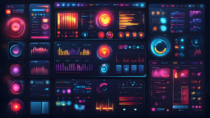 A vibrant digital interface showcasing data visualization and analytics tools.