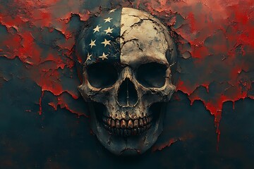 Skulls with American flag and death on background