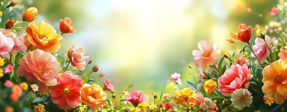 Spring-themed empty frame adorned with a vibrant floral border, inviting creativity and personalization for seasonal displays.