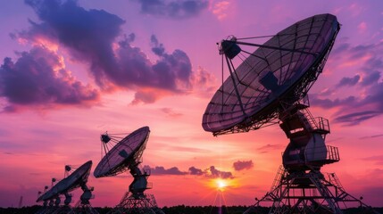 XL Satellite Dish at Twilight - Panoramic Radio Telescope - Stock Photo