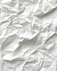 Fototapeta premium Crumpled White Paper Texture, a detailed view of a textured white surface, showcasing intricate folds and shadows for a dynamic appearance.