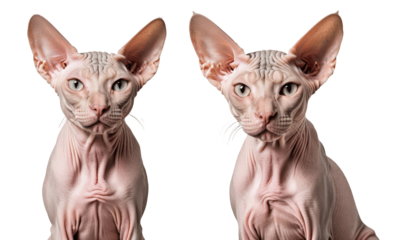 two close up sphynx cat isolated on transparent background