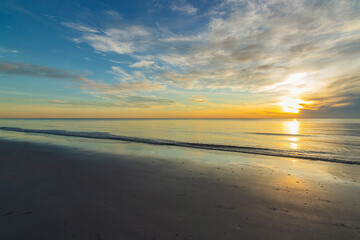 Beautiful amazing sunrise at Hua Hin sea and sea waves, Summer concept.