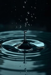 Water Drop Splash. Macro Photography of Water Droplet Creating Ripples.