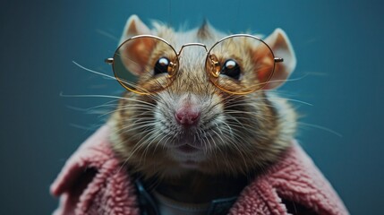 Scientific Rat: Full Body Shot with Lab Coat and Glasses on Blue Background