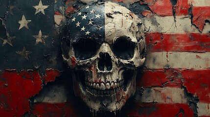 Skulls with American flag and death on background