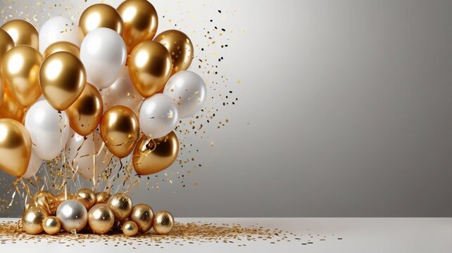 gold and silver balloons | Celebration party banner with gold balloons of bouket