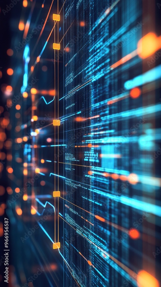 Leinwandbilder Futuristic digital grid with glowing lines and data points, technology background. Innovation and big data concept
