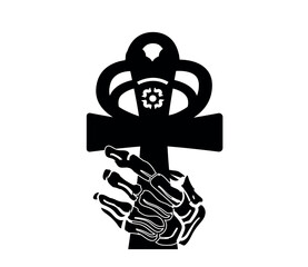 Halloween Background Illustration. Halloween Scull Hand with Cross. Halloween Night.  

