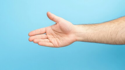 Open Hand Reaching Out on Blue Background