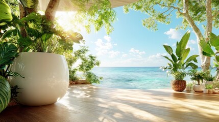 Obraz premium Tropical Beach Patio with Ocean View.
