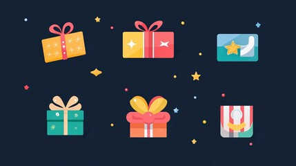 These are icons representing gift cards, gift certificates, and special presents.