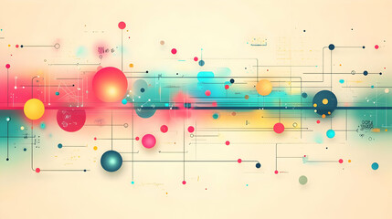 Abstract design featuring colorful circles and lines, symbolizing technology and connectivity.