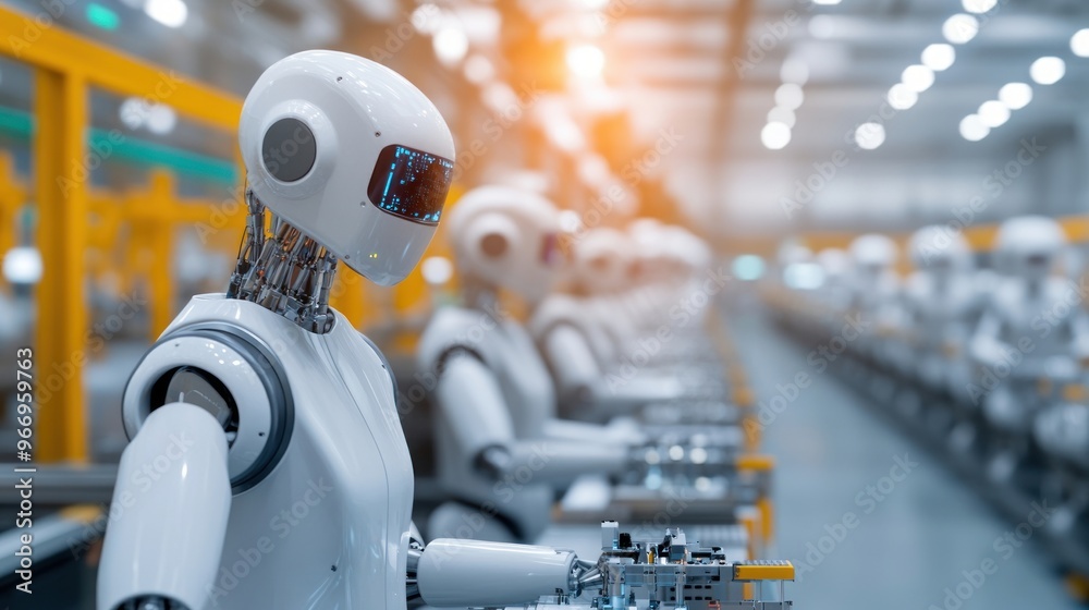 Poster Robot Worker Assembly Line Automation Factory.