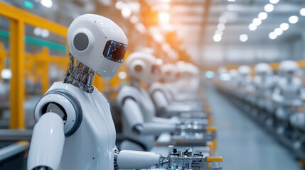 Fototapeta premium Robot Worker Assembly Line Automation Factory.