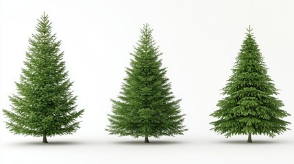 Fototapeta premium Three Green Fir Trees Isolated on White Background
