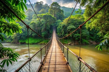 Obraz premium Suspension bridge over river in the jungle