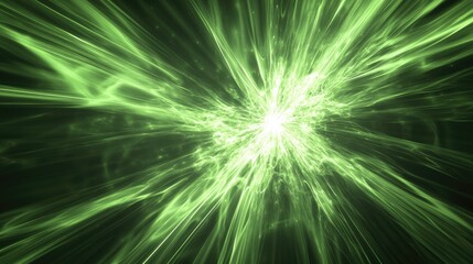 Abstract green background with a line art illustration featuring a fractal explosion star enhanced by glossy effects and dynamic lines
