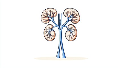 Anatomical Illustration of Human Urinary System Featuring Kidneys, Ureters, Bladder, and Urethra for Medical Education