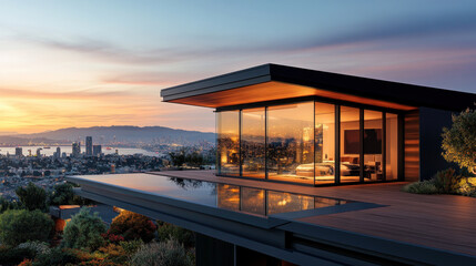 Fototapeta premium Solar panels installed on the roof of a contemporary home, showcasing a commitment to renewable energy