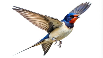 Fototapeta premium Swallow bird flying in fisheye perspective on white background