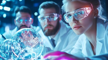 Scientists in Lab with Glowing Spheres - Innovation & Technology