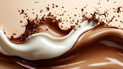 An artistic splash of chocolate and cream, showcasing fluid motion and texture.