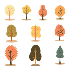 Obraz premium Autumn Season Tree isolated - Set of Autumn Plant Vector Illustration 