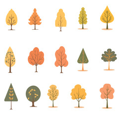 Autumn Season Tree isolated - Set of Autumn Plant Vector Illustration 