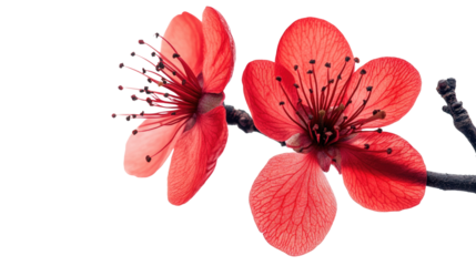 red flower on tree on transparent background