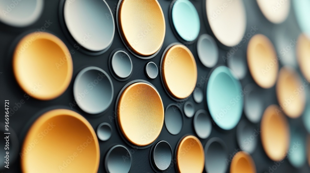 Poster abstract circle pattern with orange, blue, and black colors.