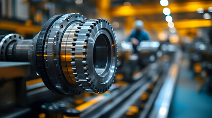 Obraz premium Close-up of industrial machinery component in a factory setting.