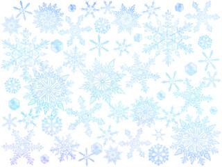 水彩のグラデーションが綺麗な雪の結晶のパターンイラスト。幻想的な冬の世界をイメージ。