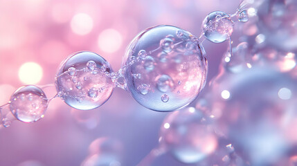 Close-up of translucent bubbles on a soft, colorful background.