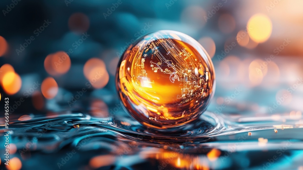 Aufkleber abstract glass orb with circuitry pattern.