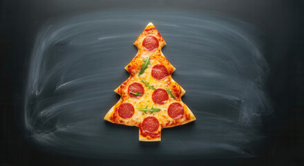 Cute pizza christmas tree with copy space