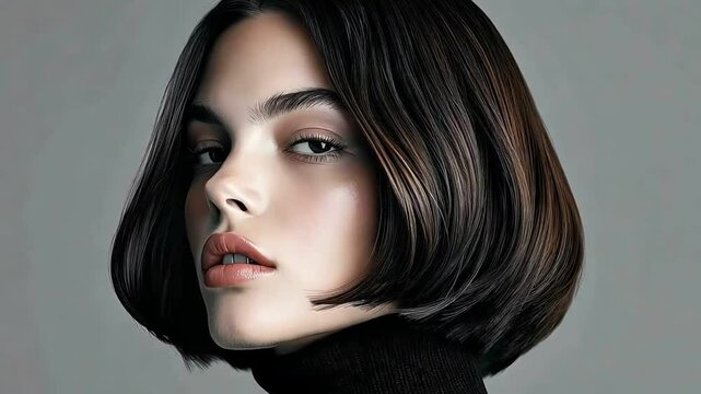 editorial fashion photography, portrait profile shot of an Italian model with a blunt long bob