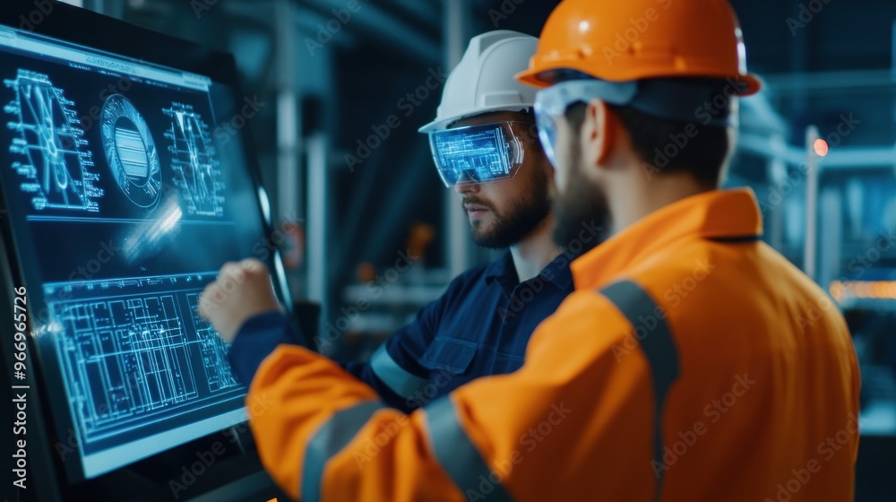 Poster Engineers Using Industrial Touchscreen Display.