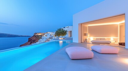 Fototapeta premium Serene night swim: Hotel's illuminated pool