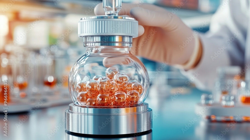 Aufkleber Laboratory Experiment with Glassware and Spherical Objects.