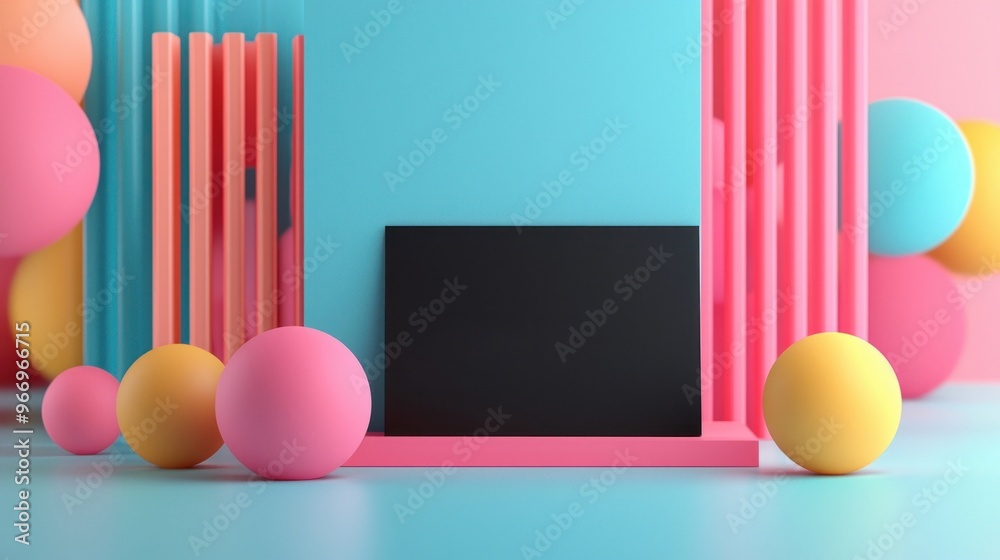 Poster abstract colorful background with black square.