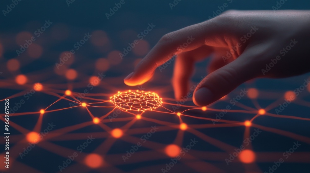 Aufkleber fingertip connecting to digital network.