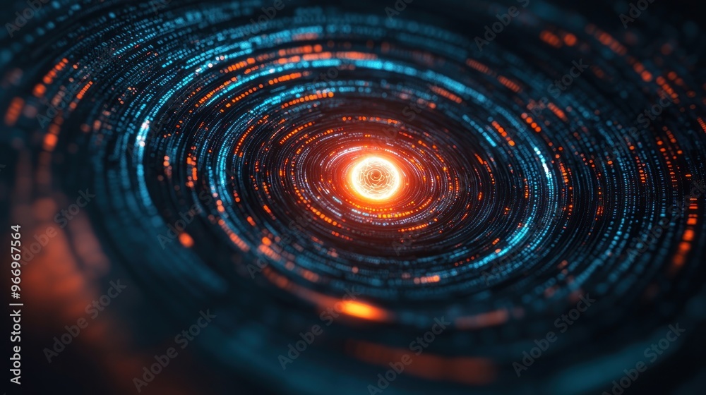 Poster abstract digital sphere with glowing light.