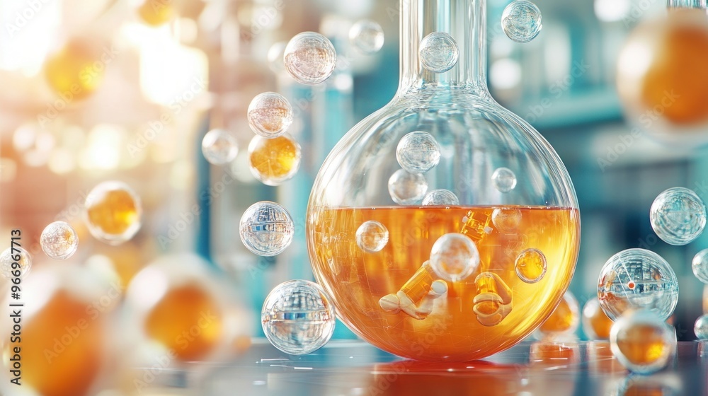 Poster Liquid in a Flask Surrounded by Bubbles.